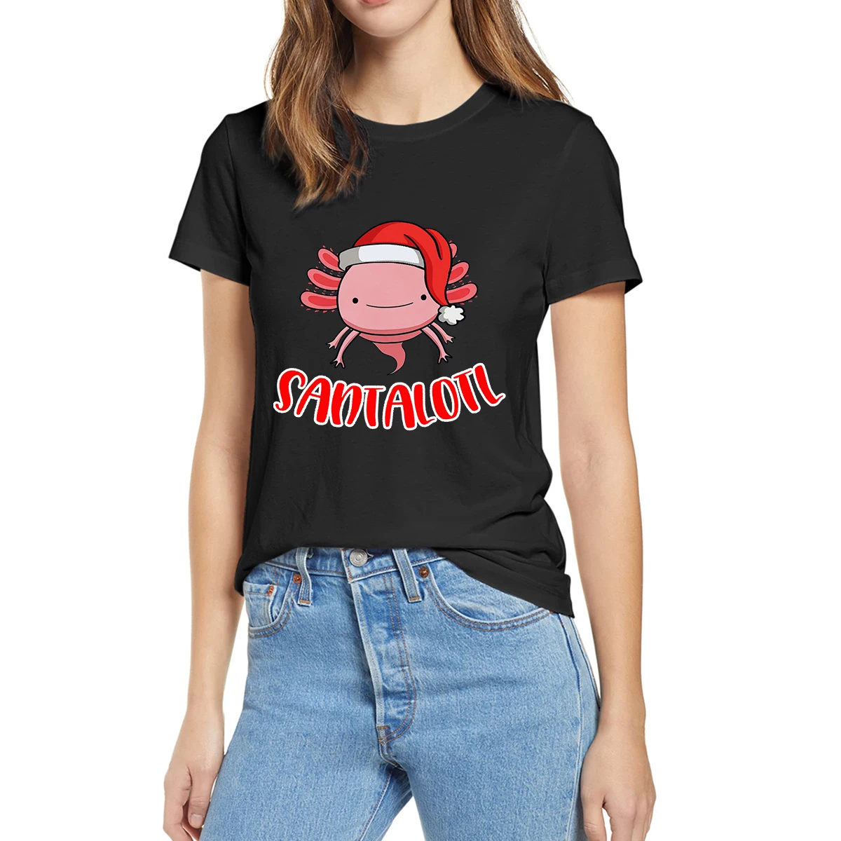 

Santa Salamander Santalotl Christmas Costume Funny Axolotl Summer Women 100% Cotton Novelty T-Shirt EU Size Casual Soft Top Tee
