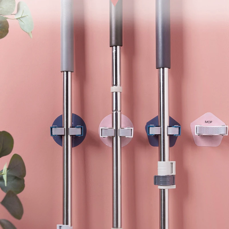 

Mop Holder Rack Broom Fixed Rack Free Punch Durable Brush Broom Hanger Kichen Bathroom Storage Rack & Organization
