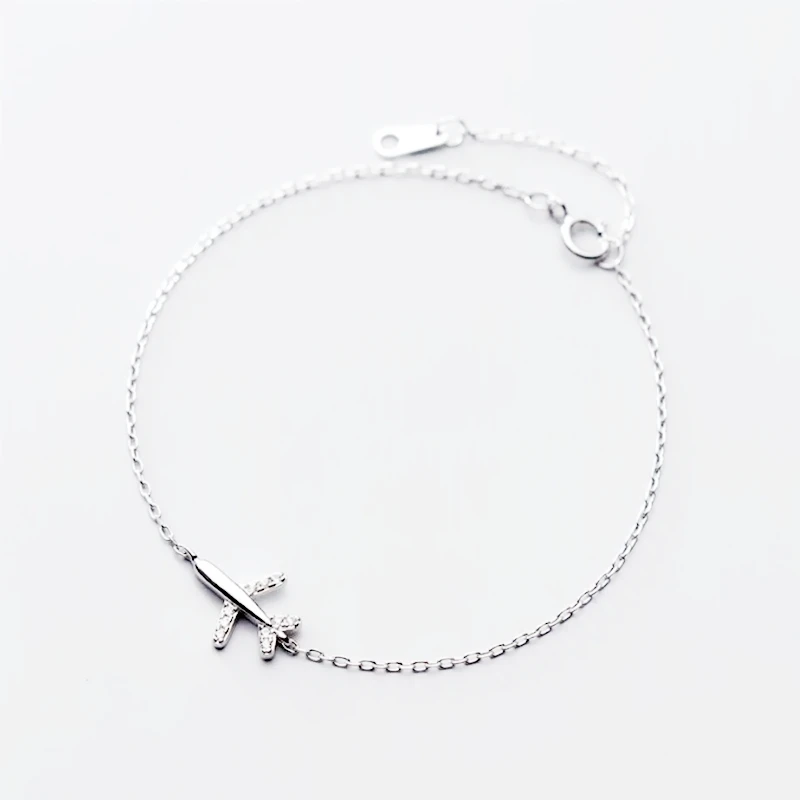 

Sole Memory Sweet Cute Mini Plane Literary Silver Color Female Resizable Bracelets SBR210