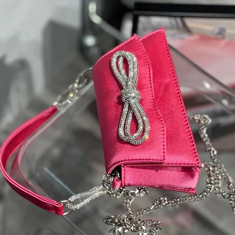 

Модные женские сумочки со стразами и бантом, дизайнерские атласные сумки через плечо, роскошная блестящая вечерняя сумка, элегантные мален...