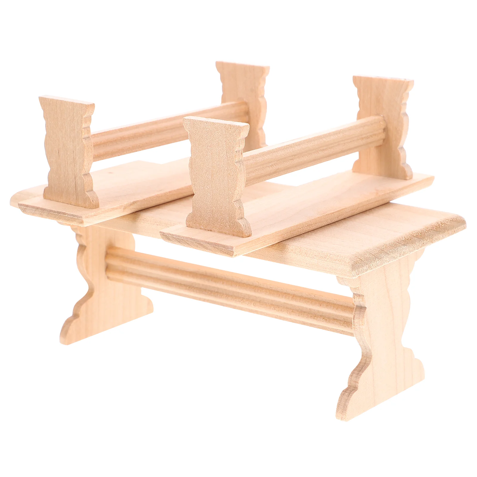 

1 Set of Dollhouse Wooden Table Bench Dollhouse Mini Furniture Model Table Bench Wooden Models