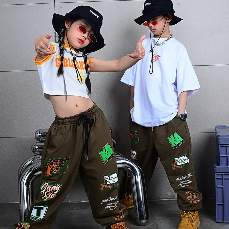 

Kid Cool Kpop Hip Hop Clothing White Shirt Top Streetwear Jogger Pants For Girls Boys Jazz Dance Costume Rave Clothes DN11977