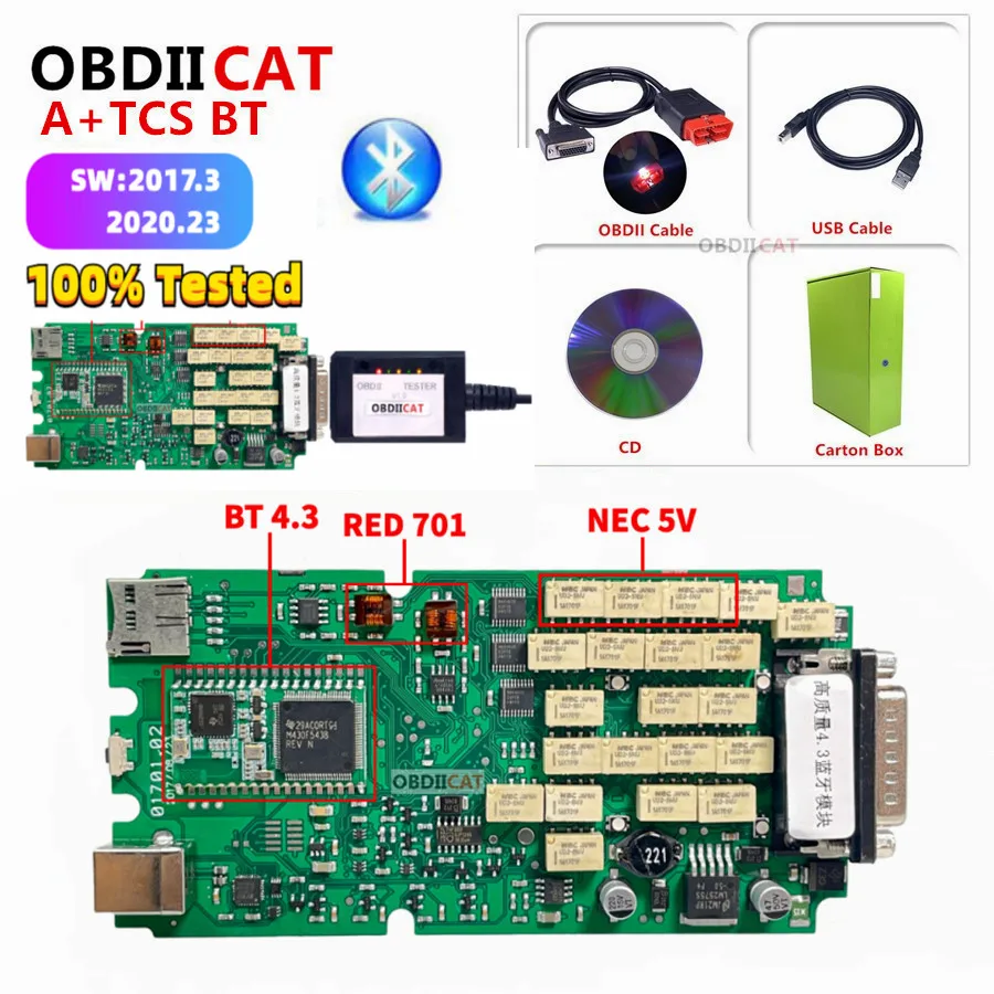 

OBDIICAT A + одноплатный мультидиапазон Bluetooth 2021.11 / 2020.23 Keygen TCS сканер OBD2 диагностический сканер для автомобиля и грузовика