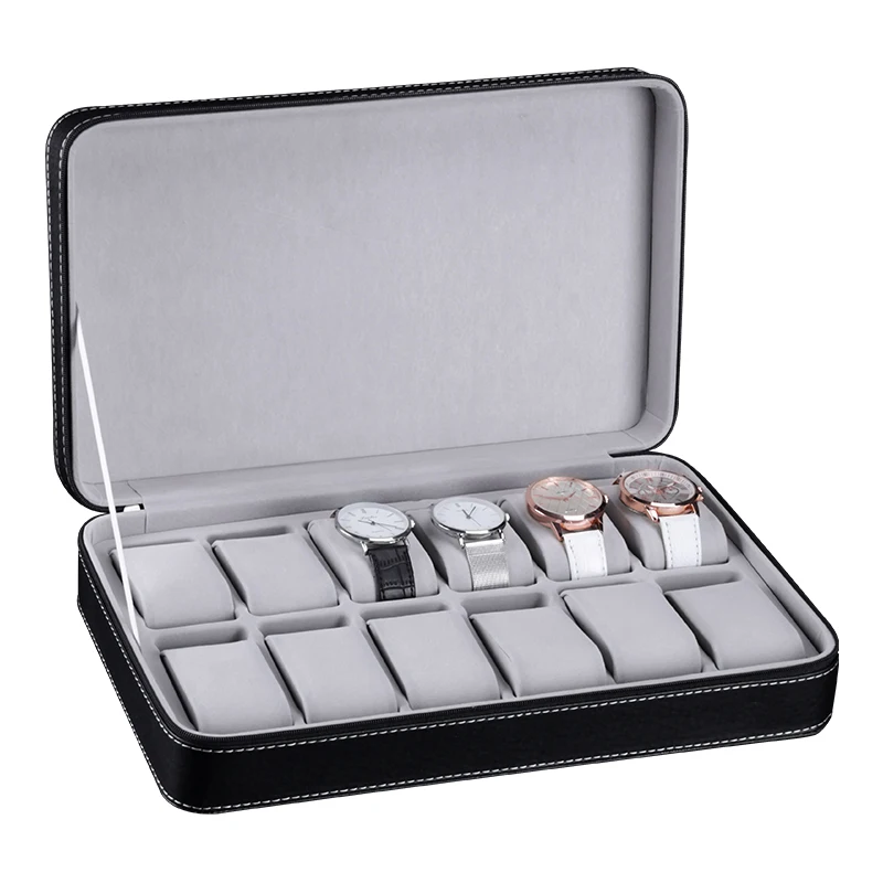 

6/10/12 Slot Watch Box Portable Travel Zipper Case Collector Storage Jewelry Storage Box