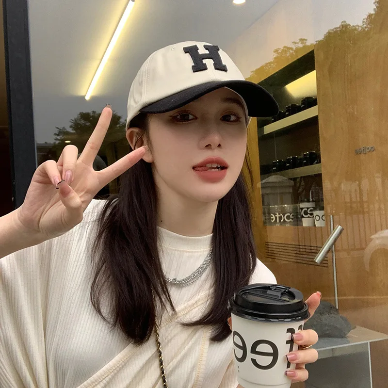 

Sun-Poof Peaked Cap Women's Summer Face-Looking Small Letters All-Matching Baseball Cap Big Head Circumference Black Hat Men's