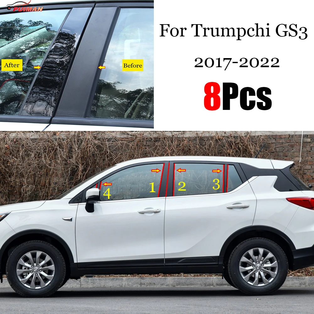 

8PCS Polished Pillar Posts Fit For Trumpchi GS3 2017 - 2022 Window Trim Cover BC Column Sticker Accessories