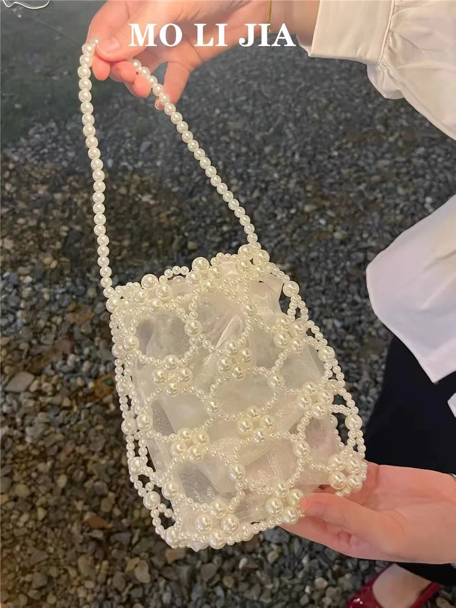 Женская плетеная Сумка-мешок ручной работы с блестящими бусинами