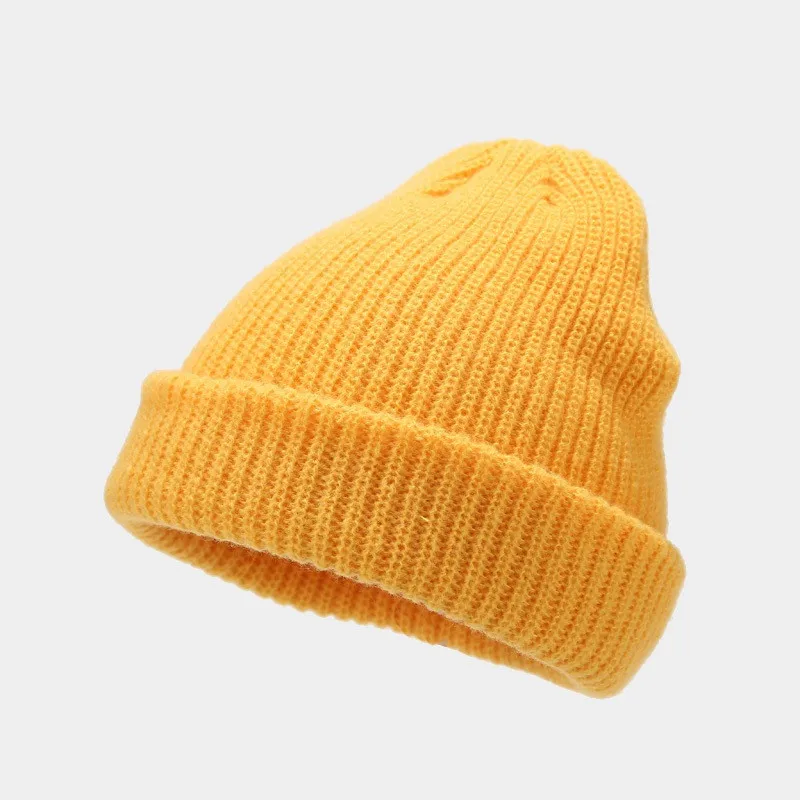 Autumn and Winter Acrylic Solid Color Knitted Hat Warm Skullies Cap Beanie Hat for Men and Women 08