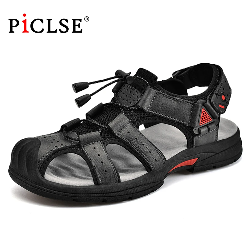 

Сандалии мужские из натуральной кожи, пляжные уличные босоножки, для прогулок, летняя обувь, большие размеры 46