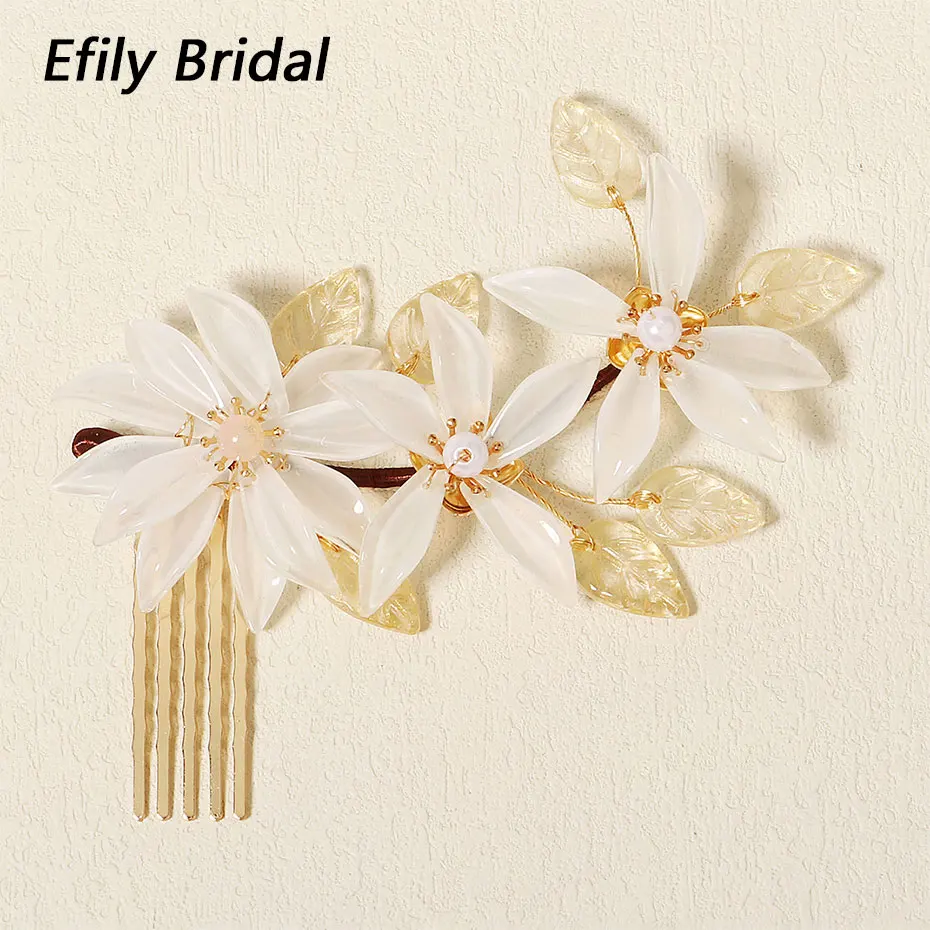 Efily китайские свадебные аксессуары для волос золотой цвет кристалл цветок листья Свадебная заколка для волос Винтажные Ювелирные изделия подарок подружке невесты