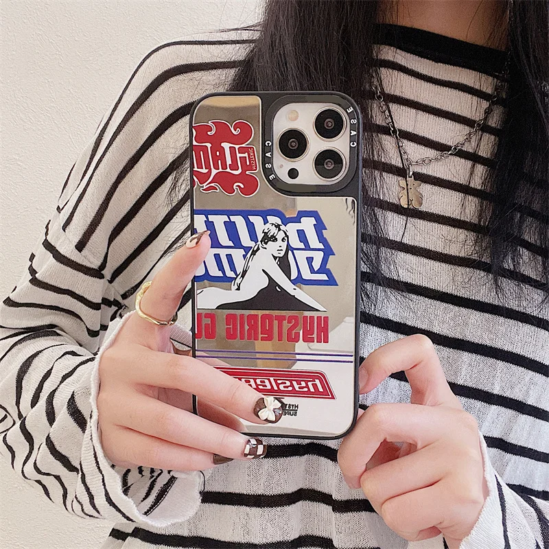 

Fashion Hysteric Glamour Girl Tags Mirror Case For iPhone 12 13 Mini 11 Pro Max 7 8 Plus 13Pro XS Max X XR Shockproof Hard Cover