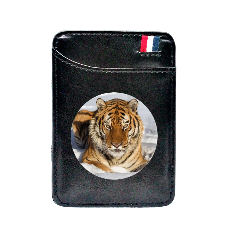 

Black Fashion Tiger Design Printing Leather Magic Wallets Men Women Money Clips Card Purse Cash Holder BE1218
