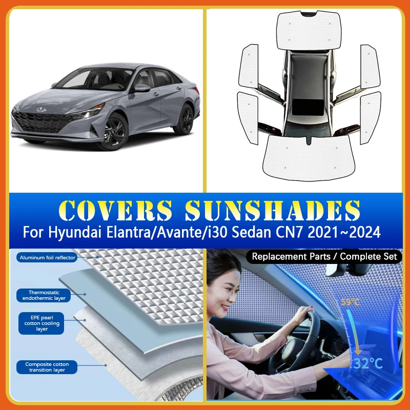 

Full Coverage Sunshades For Hyundai Elantra Avante i30 Sedan CN7 2021~2024 Sunscreen Window Sunshades Cover Car Accessories 2023
