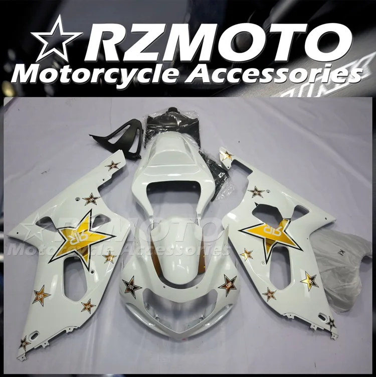 

4Gifts New ABS Motorcycle Fairings Kit Fit for Suzuki GSX-R 600 750 K1 2001 2002 2003 01 02 03 Bodywork Set White Golden
