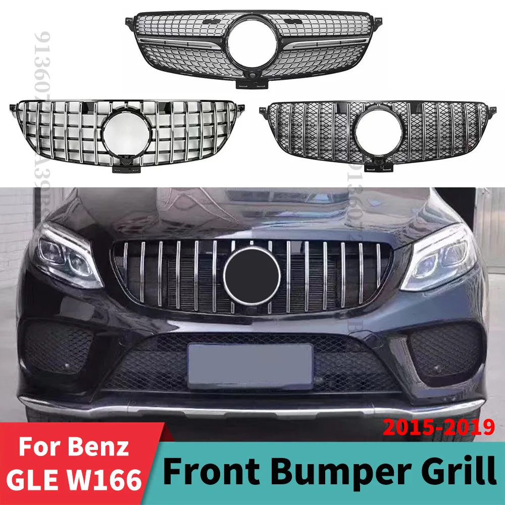 GT Diamond GTR Style Front Hood Grille Racing Grill Tuning Accessories For Mercedes W166 Benz GLE 350 500 320 400 300 2015-2019
