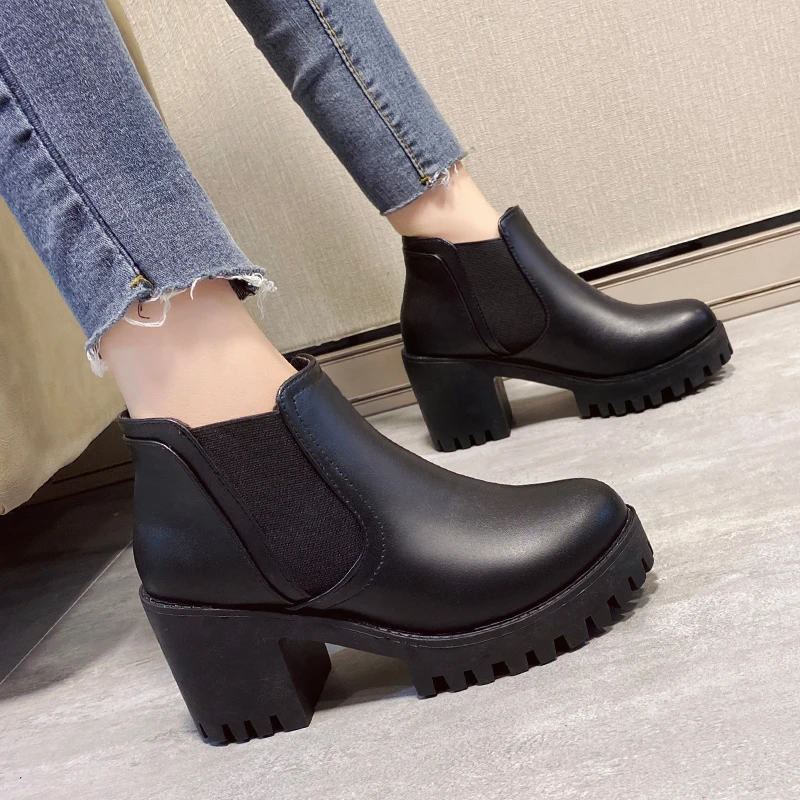

New Pu Leather Woman Fashion Ankle Boots Style Women Fashion Warm Round Head Boots Thick Bottom Waterproof Spring Autumn Boots