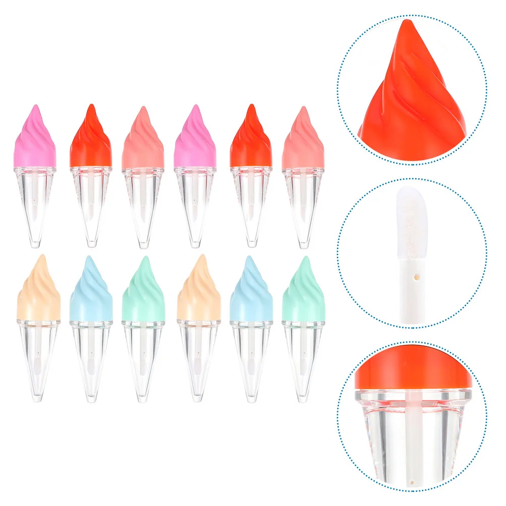 

12pcs Creative Ice Cream Design Lip Gloss Tubes Lipstick Lip Balm Container