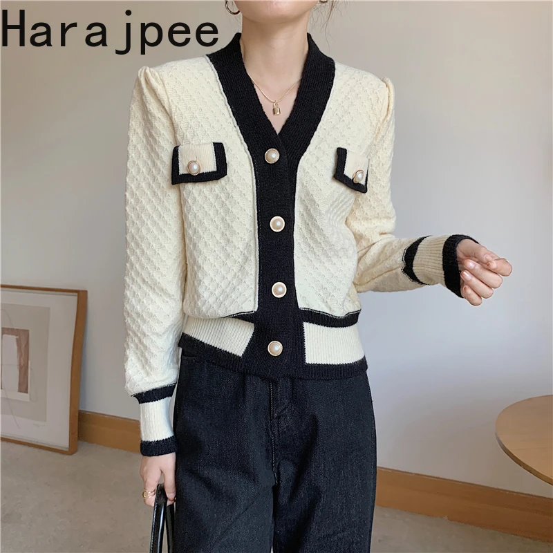 Женский короткий свитер Harajpee вязаный кардиган с V-образным вырезом однобортный в