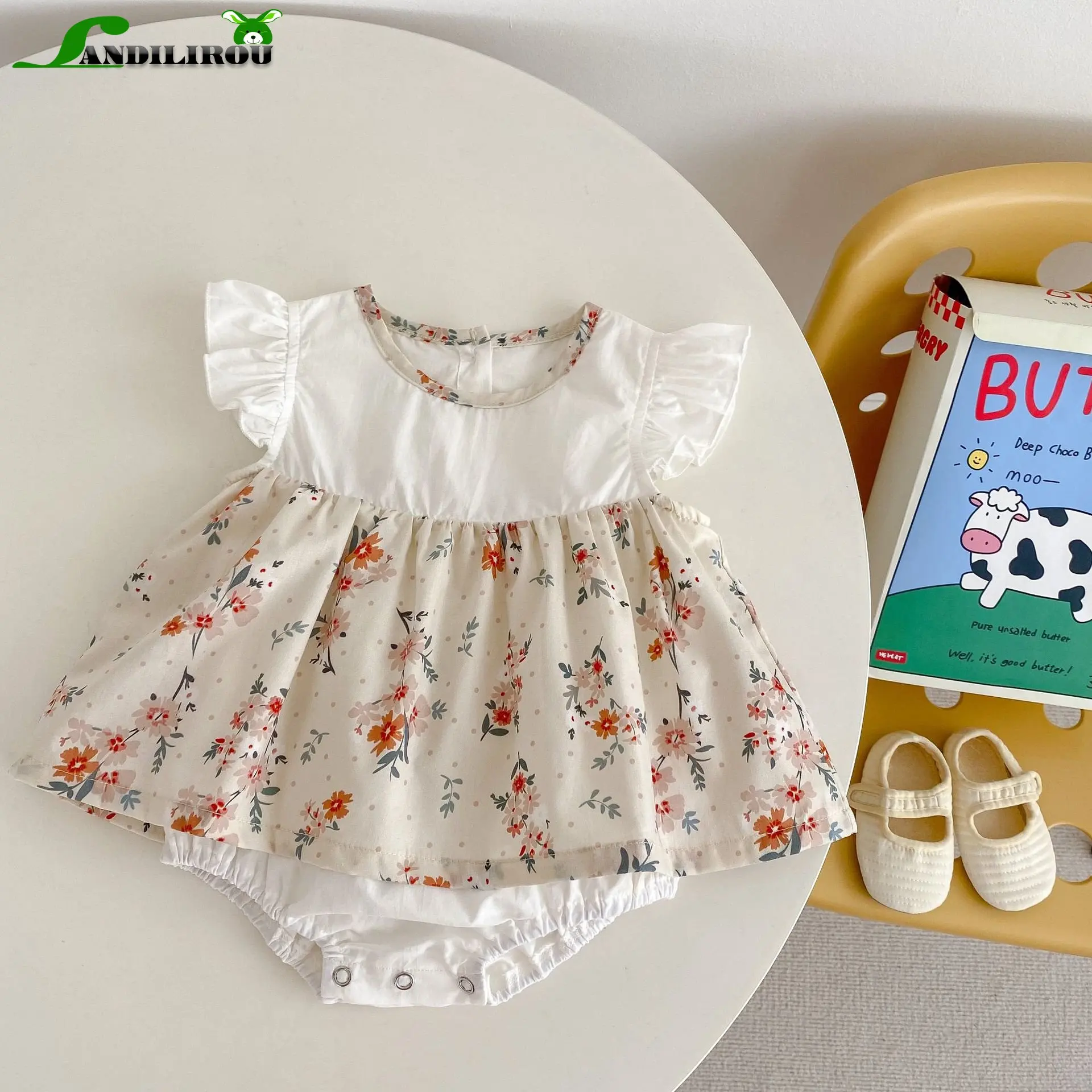 

2023 NEW IN Summer Baby skirt Infant Newborn Girls Fly Sleeve Patchwork Floral Pure Cotton Bodysuits Kids Baby Cute Clothes