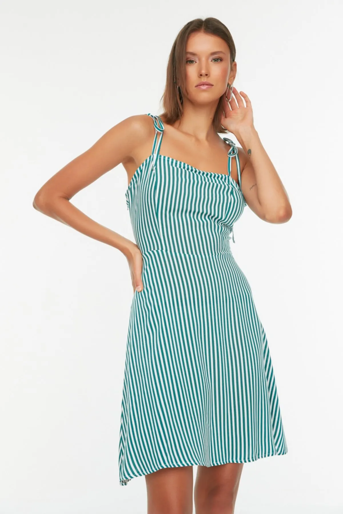 

Women's Dress Green Striped Strap Elegant Fashion Casual Casual Casual Short Sleeve Summer Boho Beach Dress