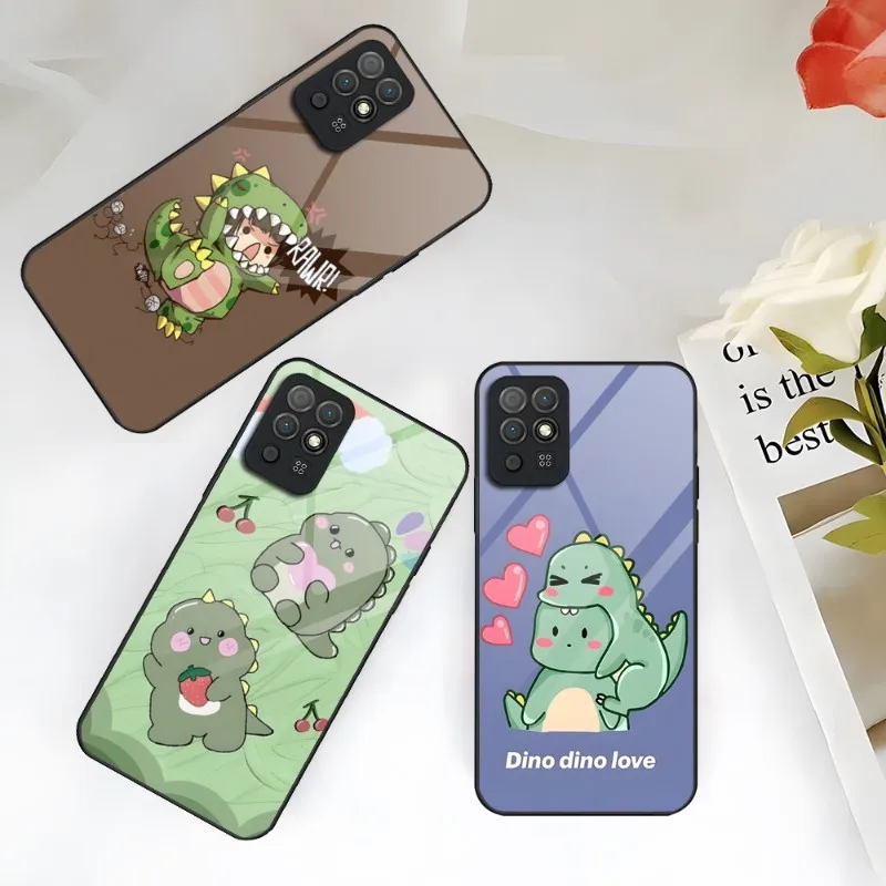 

Lovely Cartoon Dinosaur Phone Case For Huawei P9 P20 P30 P40 P50 Smartp Z Pro Plus 2019 2021 Tempered Glass Design Cover