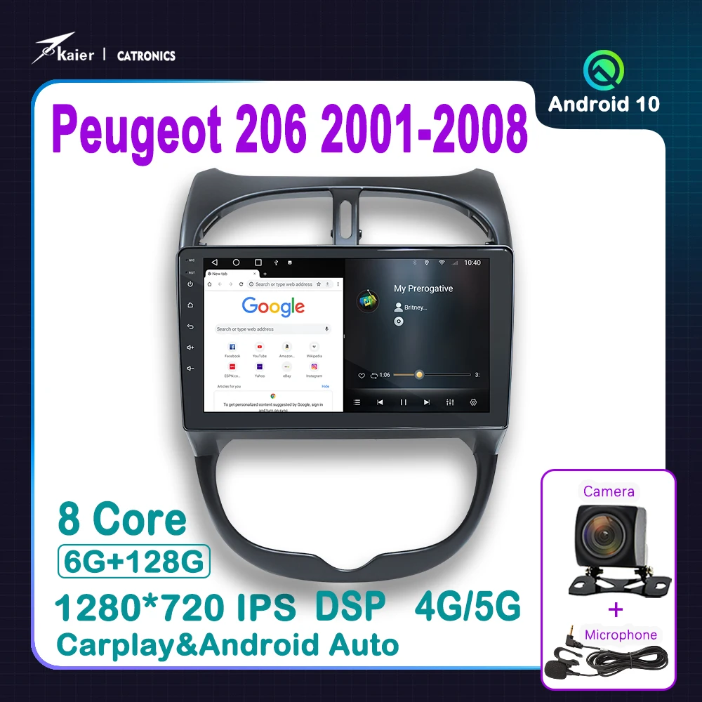 

KAIER Android 10 DSP OCTA CORE для Peugeot 206 2001-2008 автомобильный DVD стерео радио мультимедийный Аудио Видео плеер навигация GPS