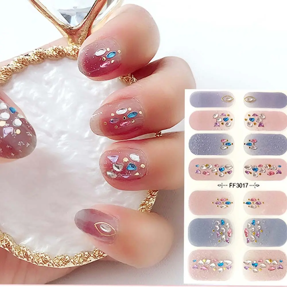 

14Tips/Sheet Colorful Shiny 3D Nail Sticker Long Lasting Crystal Nail Decals Elegant Glitter Nail Art Decoration Manicure Salon