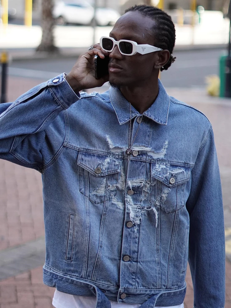 

Latest Design Denim Jackets For Men Y2k Fashion Casual Ripped Jaqueta Jeans Regular Fit Distressed Jean Coats Chaquetas Hombre