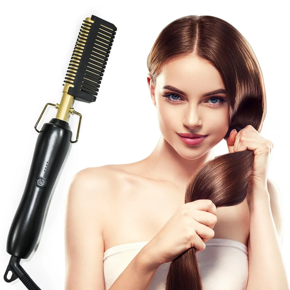 Alisador de Cabelo em Linha Modelador de Cabelo Plana Ferros Alisamento Escova Quente Aquecimento Pente Reta Estilor Ondulação Ferro