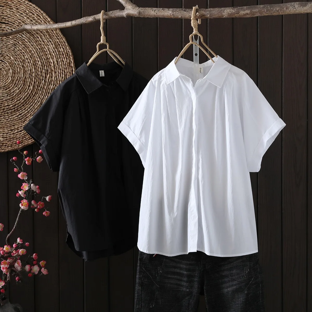 

Elegant and youth woman 100% cotton white shirt blouses plus size tops designer back button solid shirts korean clothes ladies