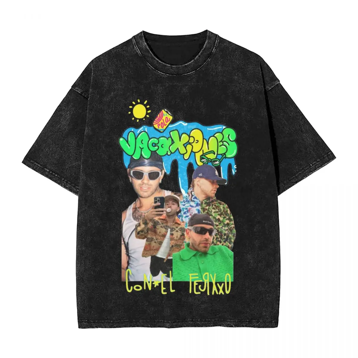 Футболка Vacaxiones Feid Ferxxo Мужская/женская оверсайз промытый топ из 100% хлопка уличная