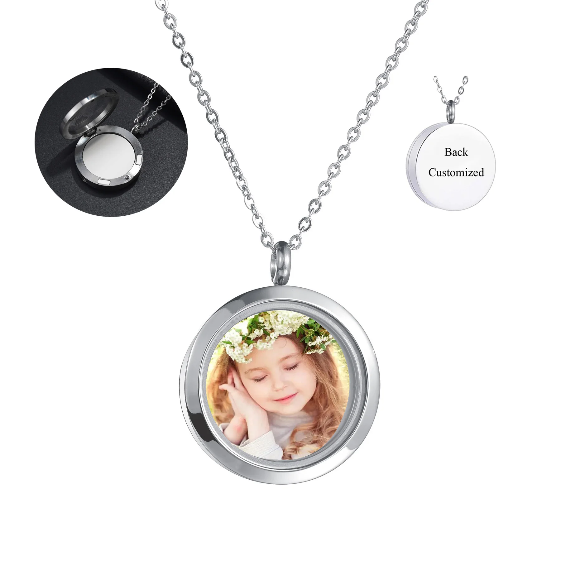 

Stainless Steel Memorial Urn Engraved Name Glass Cremation Photo Frame Pendant Jewelry Keepsake For Women Men