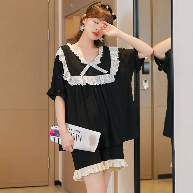 2023 New Spring and Summer Thin Pajamas for Women's Loose Fashion Short-sleeved Shorts Home Service Suit Breathable Loungewear