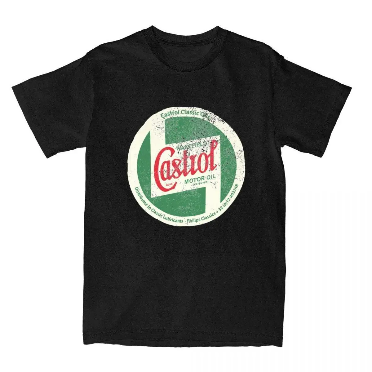 Men's T-Shirt Castrol Classic Vintage Sign Gas And Oil Casual Cotton Tee Shirt Short Sleeve T Shirts Crewneck Clothes Classic