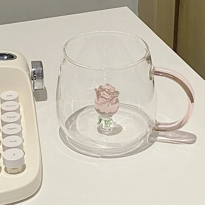 

Cup Luxury Office Beautiful And Creative Home Ladies Cup Sense Good-looking High-end Light Girls Rose Glass Water Of Mugs