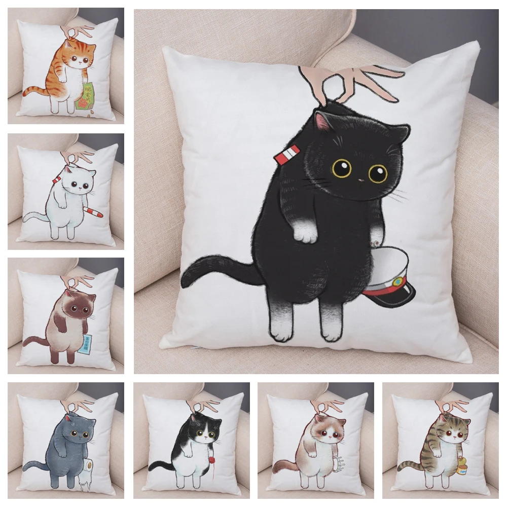 

Sofa Home Car Pillowcase Cute Cartoon Cat Cushion Cover Decor Funny Cute Pet Animal Print Pillowcase