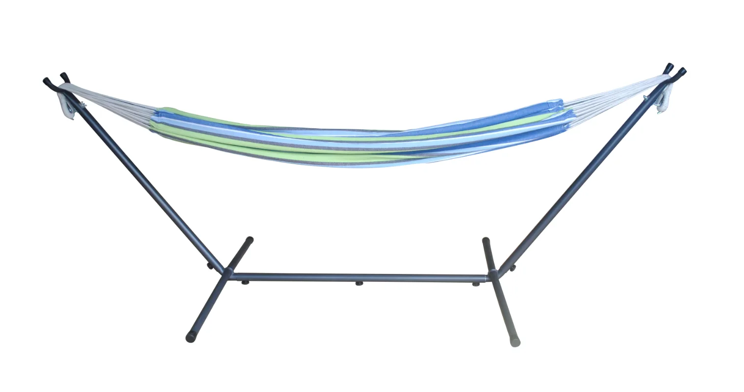 

Mainstays Blue Striped Hammock with Metal Stand, Portable Carrying Case, Blue Color