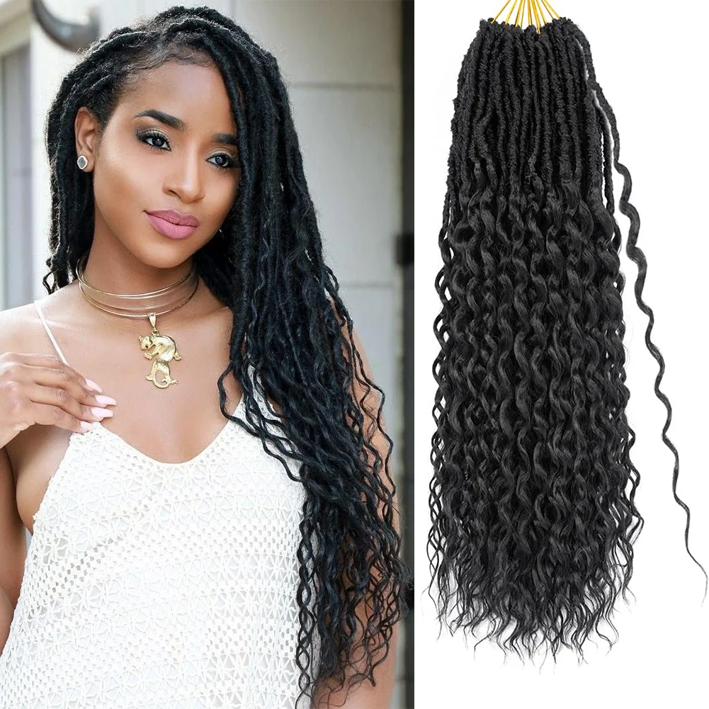 

24 Inch Long Deep Wave Curly Goddess Locs Crochet Hair Faux Locs Crochet Braids Bohemian Soft Locs Wavy Braiding Hair Extensions