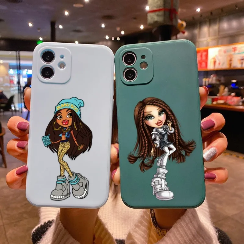 

Lovely Doll Bratz Phone Case For IPhone 14 11 12 13 Pro Max X XR XS Max 6 6S 7 8 Plus SE 2022 Liquid Square Color Phone Cover