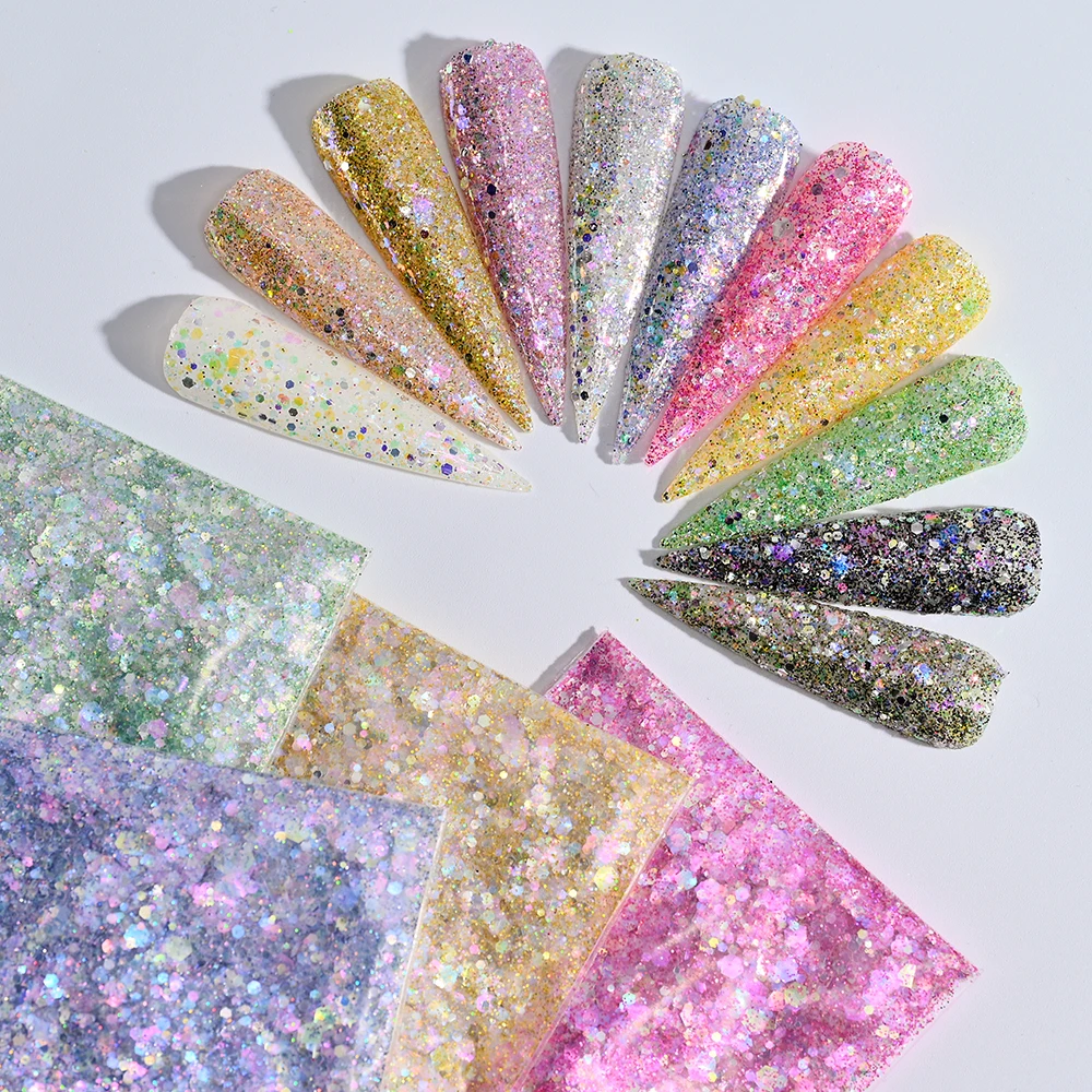 

10 г переливающийся массивный блестящая голографическая, смешанные шестигранные формы для ногтей, блестки из эпоксидной смолы, Блестящий ла...