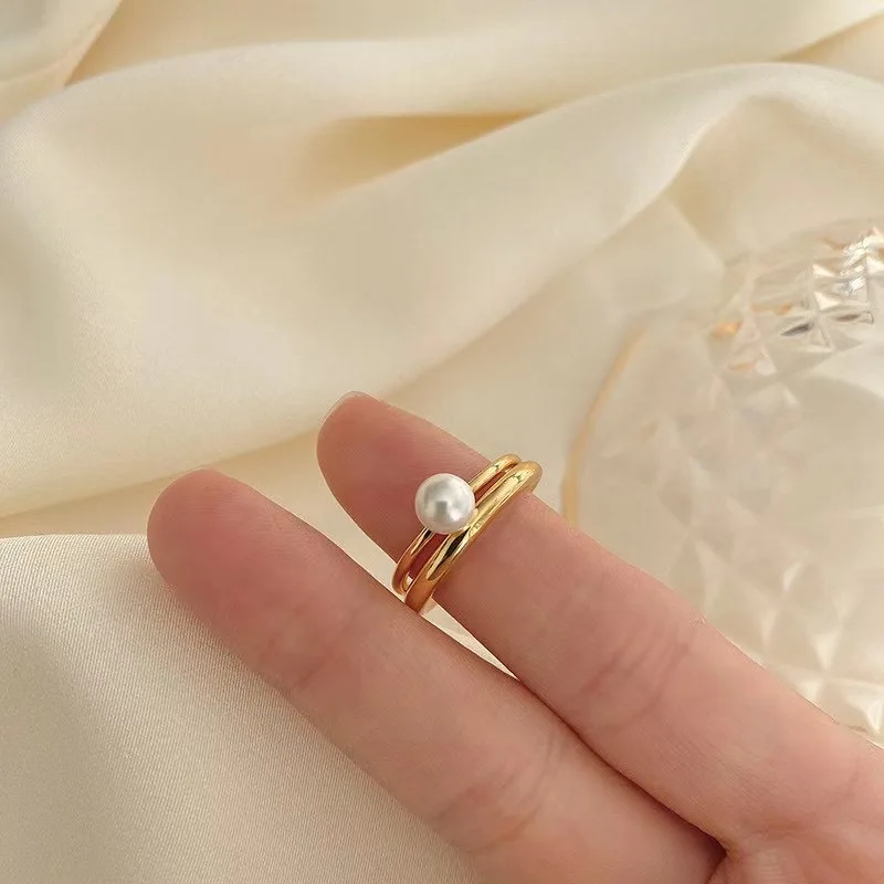 

18K gilded internet celebrity hit Gorgeous AAAA++++ REAL NATURE 7-8mm akoya white Round Pearl ring
