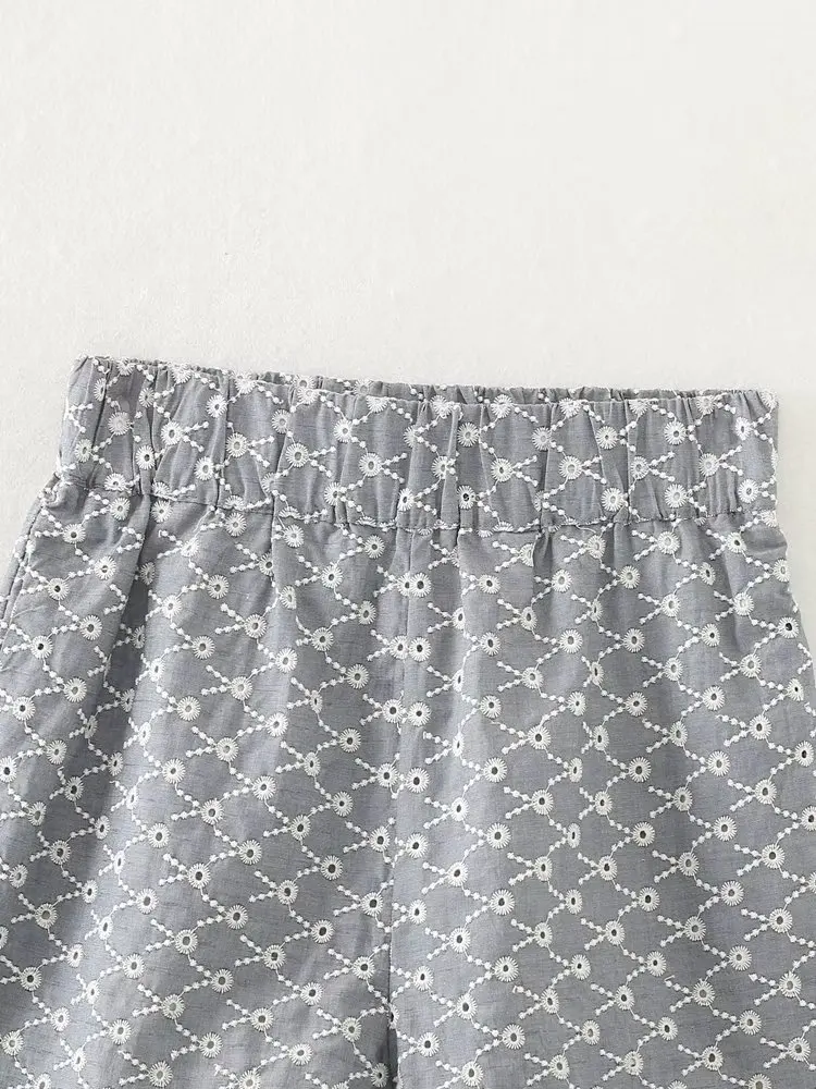 Jenny&Dave French Ethnic Style Geometric Hollow Fashion Ladies Shorts Summer Bermuda Embroidery Cotton Shorts Women