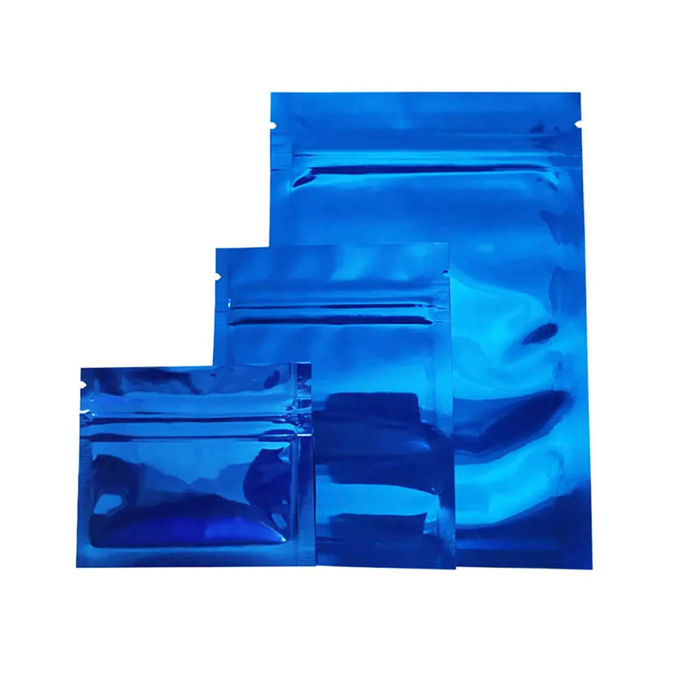 

100pcs/unit Blue Color Reusable Zip Lock Mylar Pouches Flat Self Seal Aluminum Foil Zipper Packaging Bag for Food Tea Powder