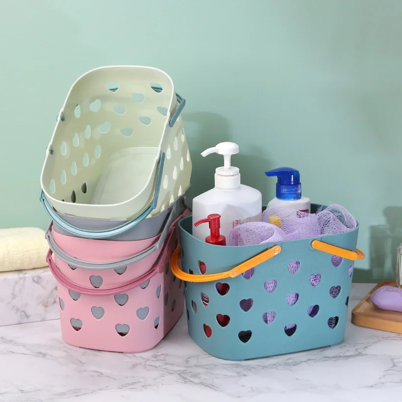 

Heart Shaped Hollow Plastic Storage Basket with Handle Box Organizer Bin for Bathroom Portable Storage Basket Shower Caddy Tote