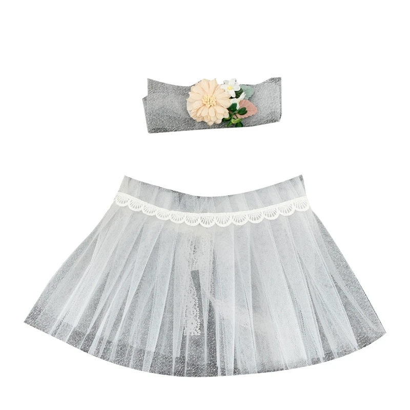 

2 Pcs Newborn Photography Props Outfits Baby Mesh Skirt Flower Headband Set Princess Infants Photo Shooting Hair Band Tutu Skirt