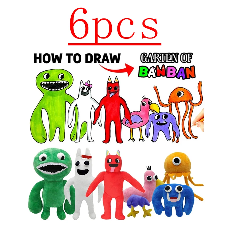 

6pcs Garten of Banban Plush Toy Cartoon Game Figure Doll Soft Stuffed Plush Animal Toys Banban Monster for Kids Birthday Gift