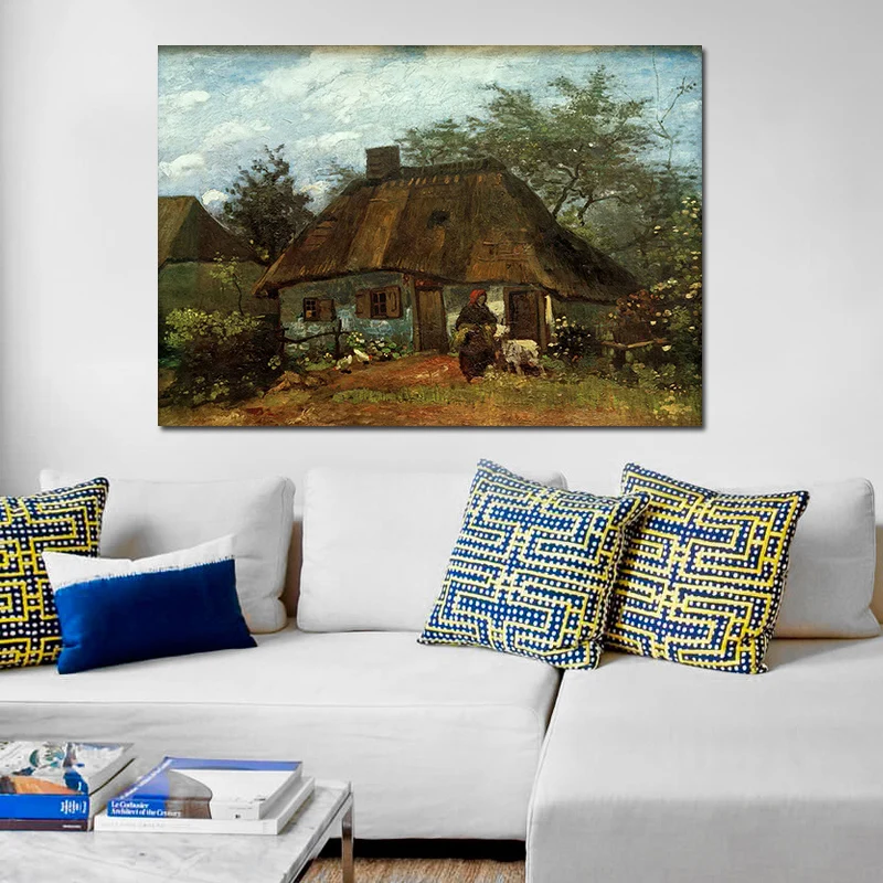 Ван Гог Коттедж и женщина с картинами козла принт на холсте домашние