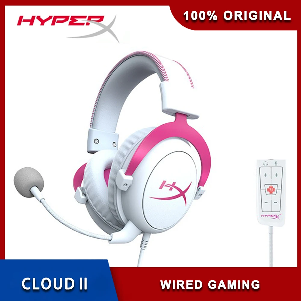 HyperX Cloud II розовая игровая гарнитура 7 1 виртуальный объемный звук съемный микрофон