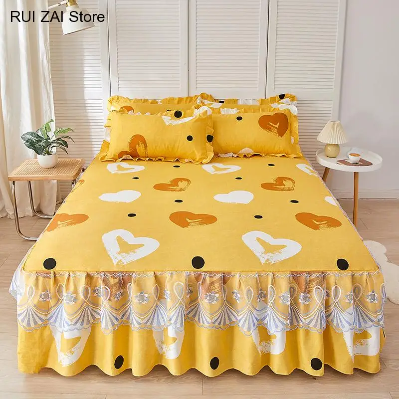 

New Printed Bedding Set Soft Bed Skirt Bedspread Full Twin Queen King Size Bed Sheet Mattress Cover Withlace Without 1Pcs