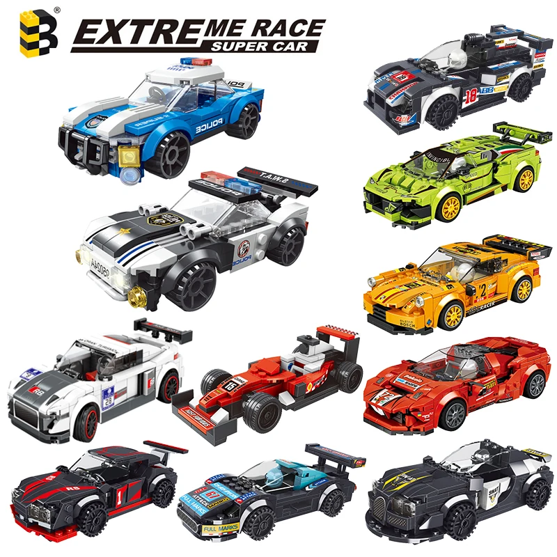 

Creative Police City 911 Racing Speed Champion Sport Car Building Blocks Classic Famous Vehicle Model Bricks Toy Gift For Kids